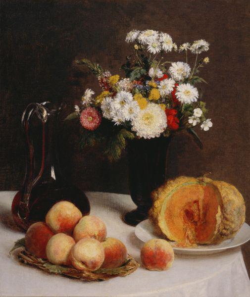 Henri Fantin-Latour Still Life with a Carafe, Flowers and Fruit